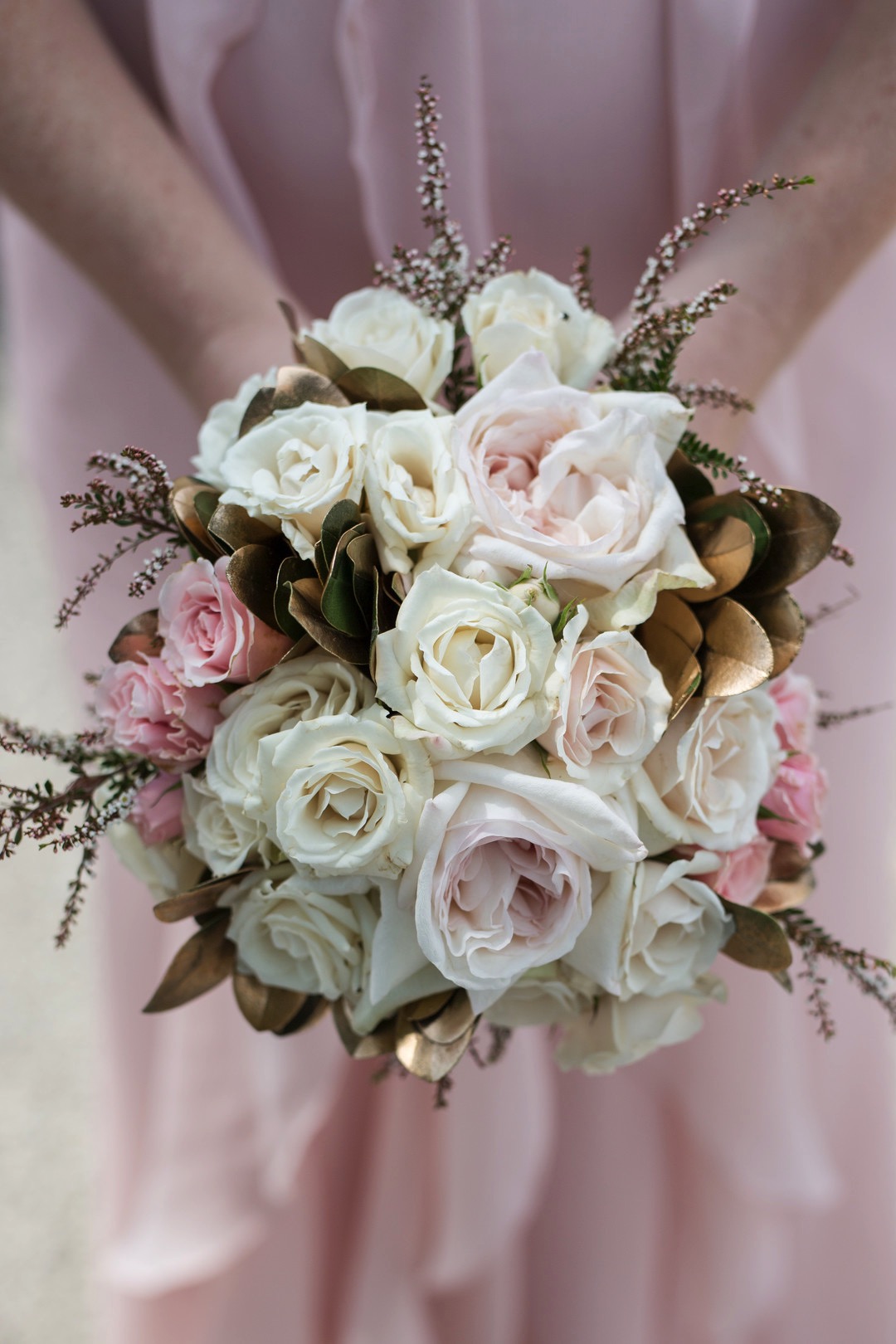 Pink White + Green Bridesmaids Bouquet