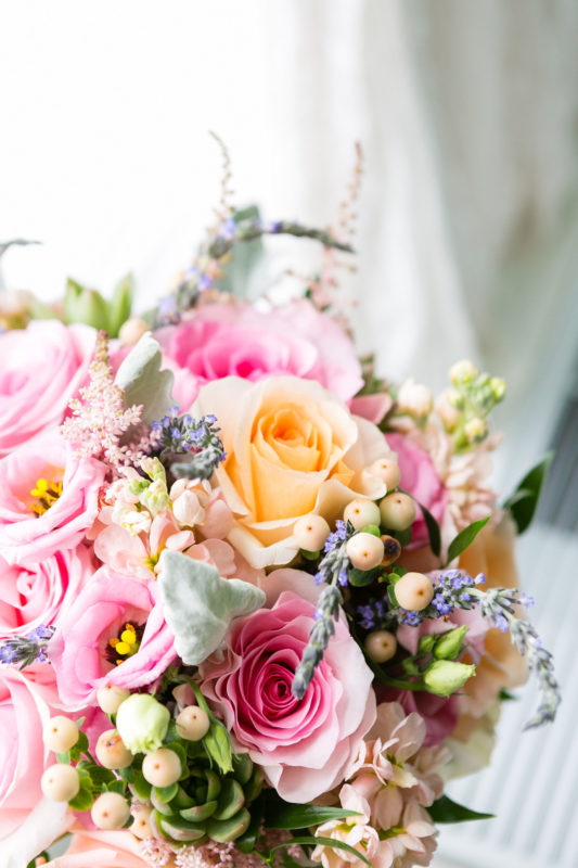 Pink Yellow + Green Bridal Bouquet