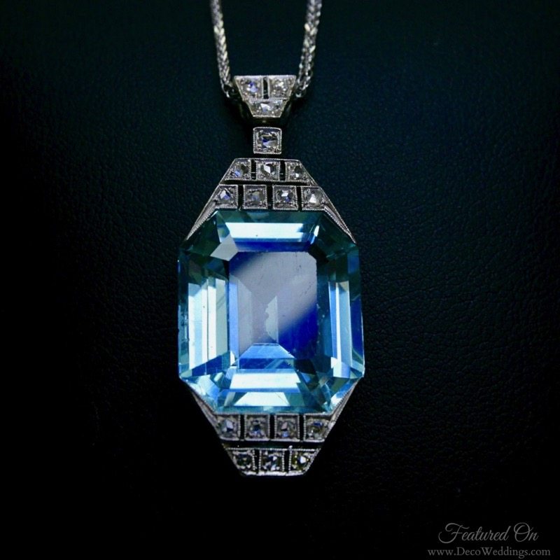 Platinum Art Deco Aquamarine Necklace