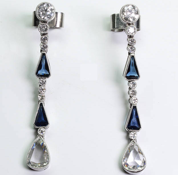 Platinum Art Deco Diamond + Sapphire Earrings