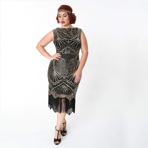 Black and gold plus size cocktail dress 2025