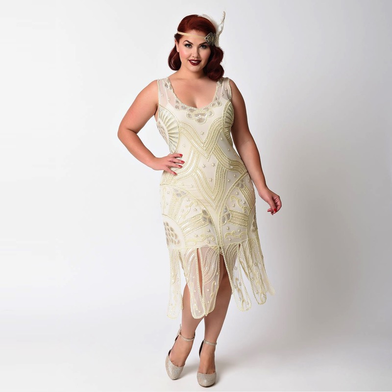 Plus Size Ivory Beaded Flapper Dress