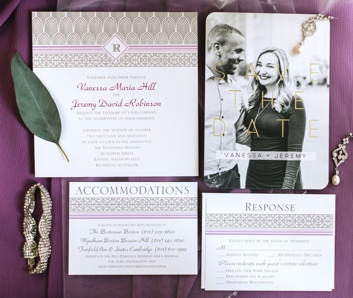 Purple Vintage Style Wedding Invitations
