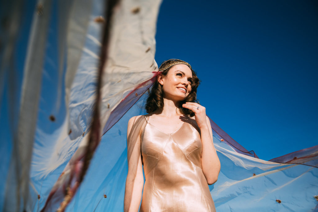 Red and White Bridal Veil