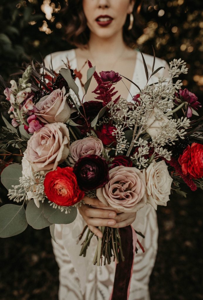 Red, Burgundy + Pink Bridal Bouquet