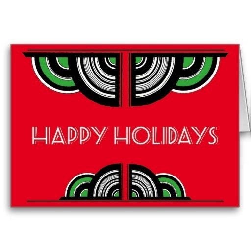 Red and Green Art Deco Christmas Card