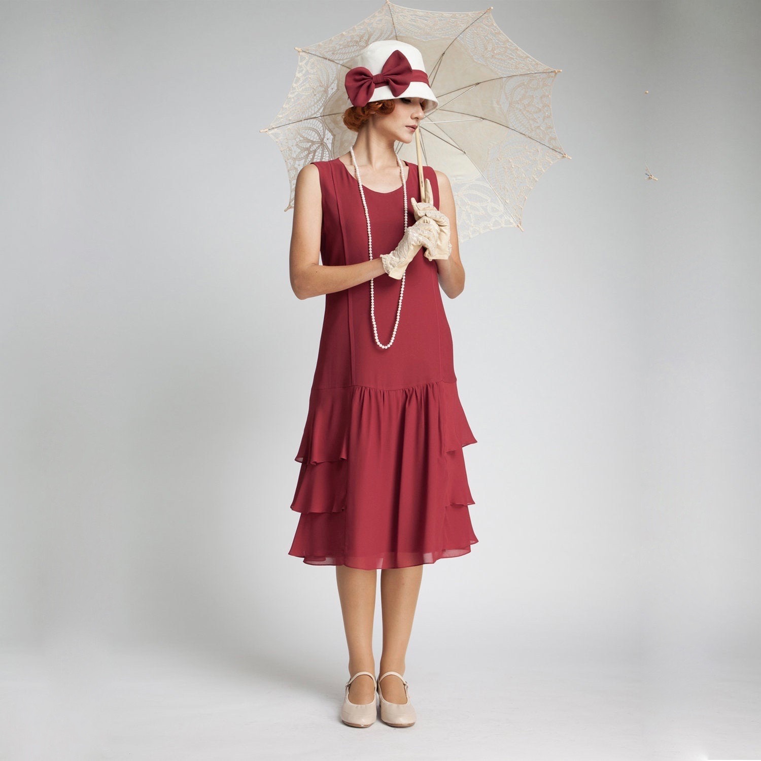 Red Tiered 1920s Flapper Dress