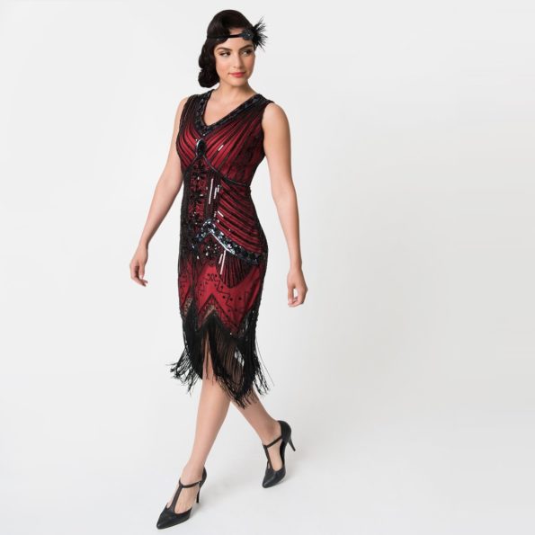 Roaring 20s Black + Red Flapper Dress