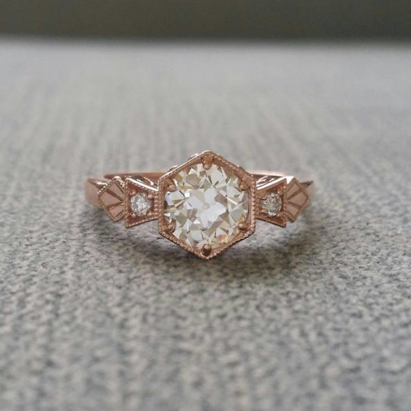 Rose Gold Art Deco Moissanite Engagement Ring