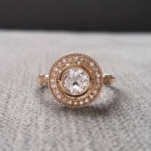 Antique Edwardian Engagement Ring | Round Cut Topaz Halo Ring
