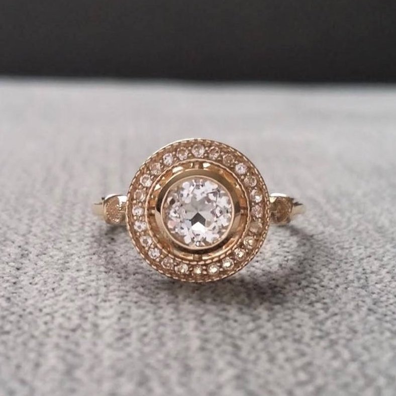 Rose Gold Topaz Halo Engagement Ring