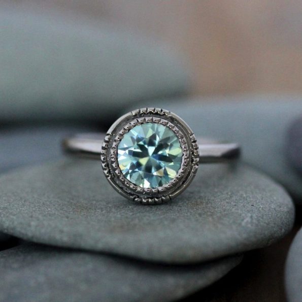 Round Art Deco blue zircon cocktail ring