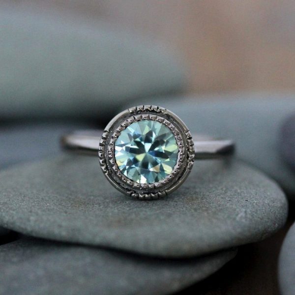 Round Art Deco blue zircon ring