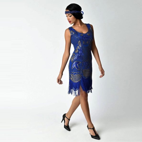 Royal Blue Fringe Flapper Dress