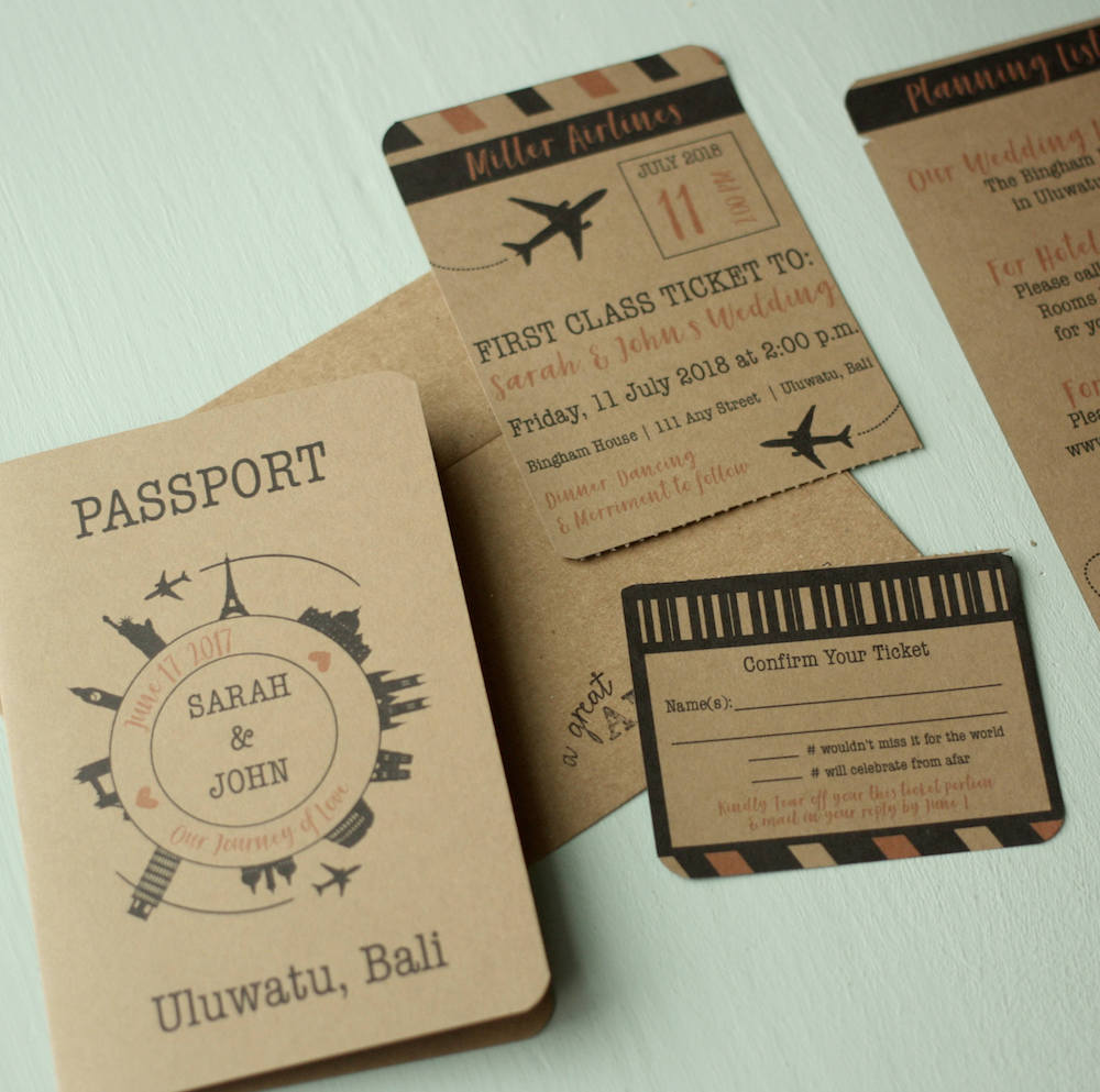 Rustic Vintage Passport Wedding Invitation