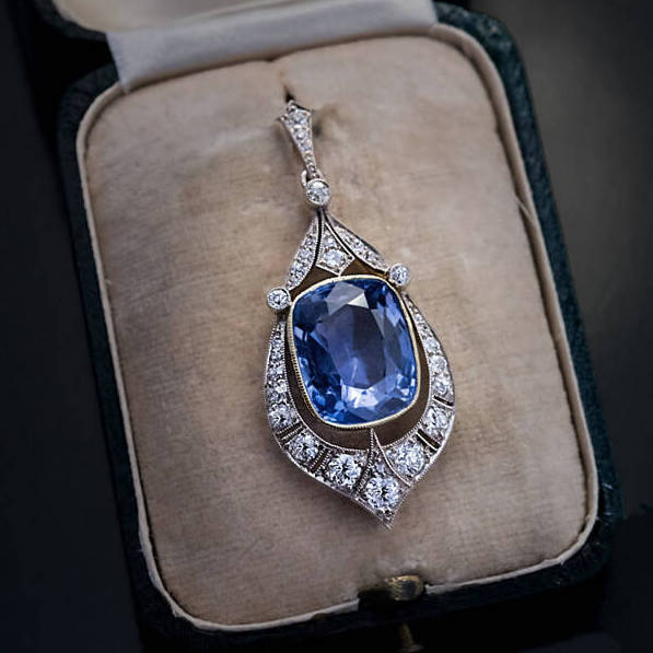 Sapphire and Diamond Art Deco Pendant