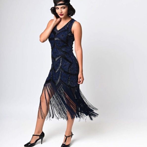 Sapphire Blue Fringed Flapper Dress