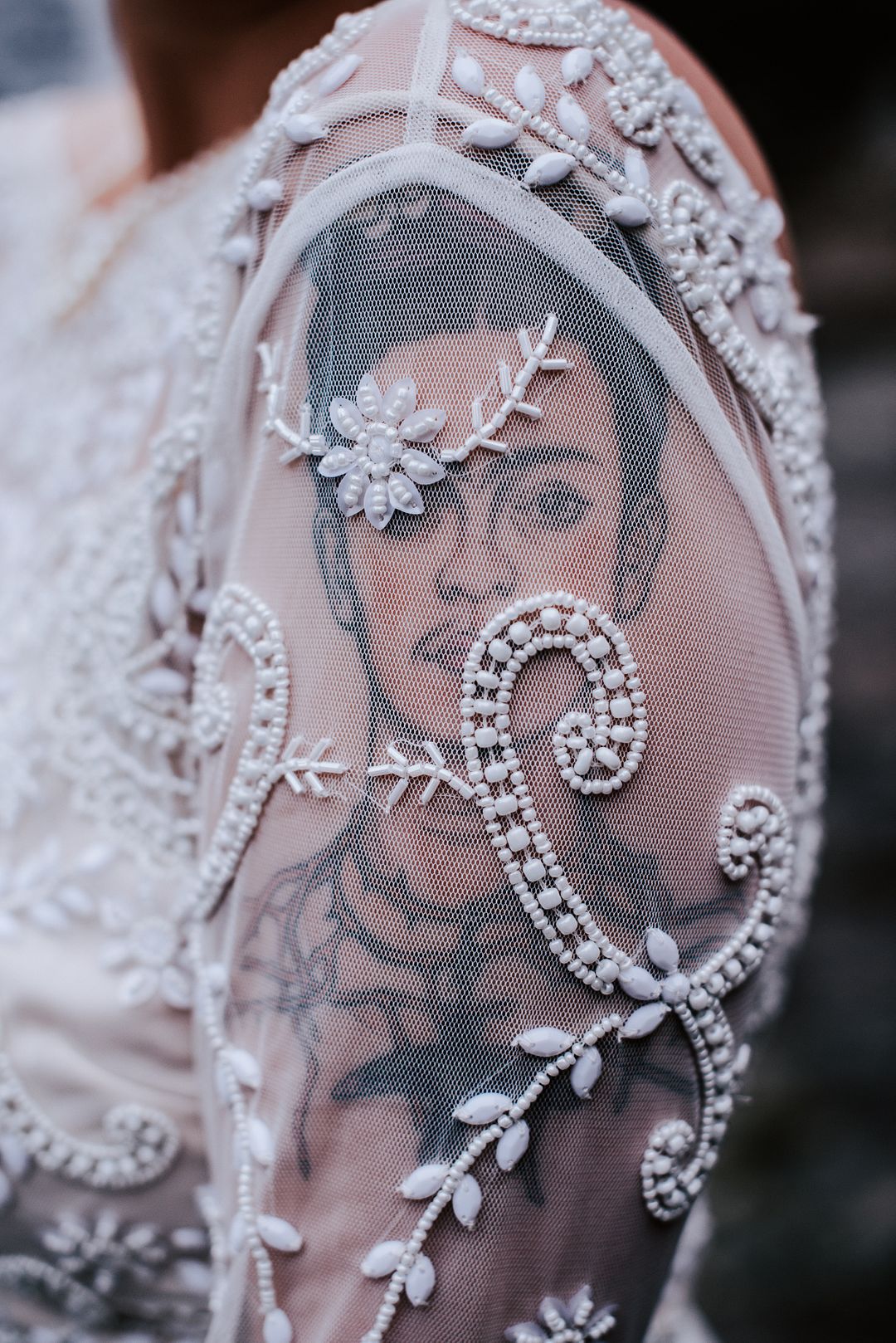Sheer Long Sleeve Bridal Gown | Tattoos