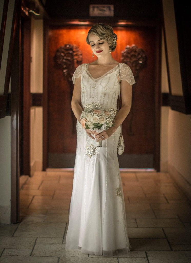 Short Sleeve Art Deco Wedding Gown | Anabel