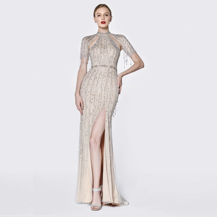 Short Sleeve Fringed Art Deco Wedding Gown | Cinderella Divine CJ838