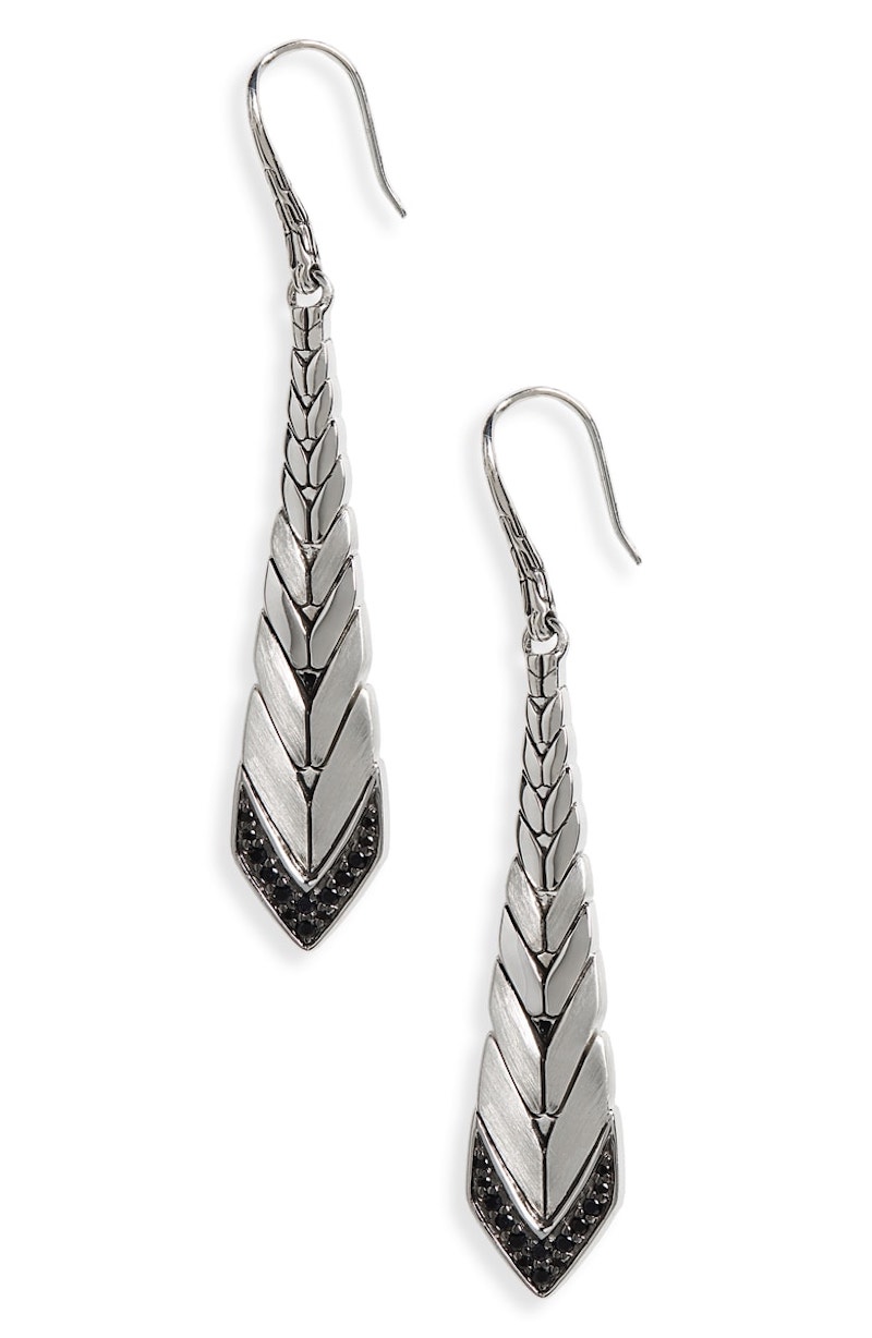 Silver and Black Spinel Art Deco Earrings