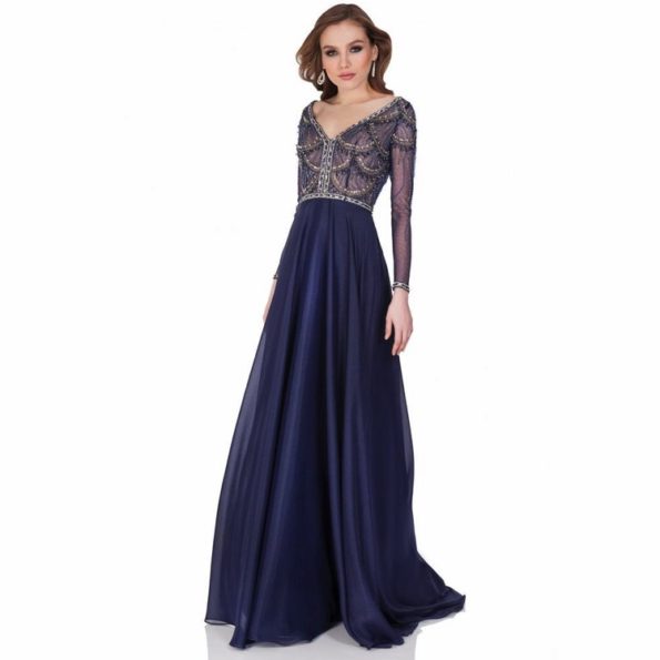 Silver and Navy Art Deco Evening Gown