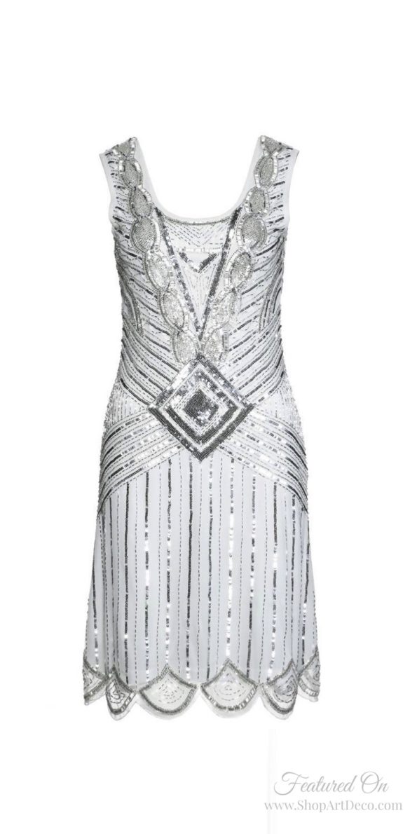 Silver and White Art Deco Flapper Dress - Image 3