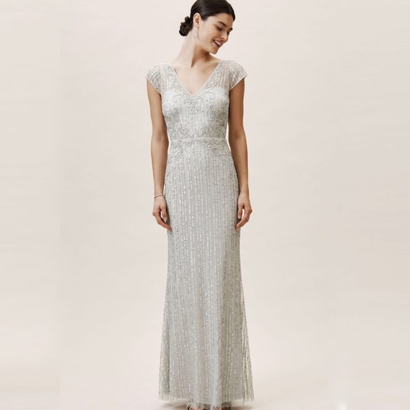 Silver Art Deco Cap Sleeve Gown | Calais