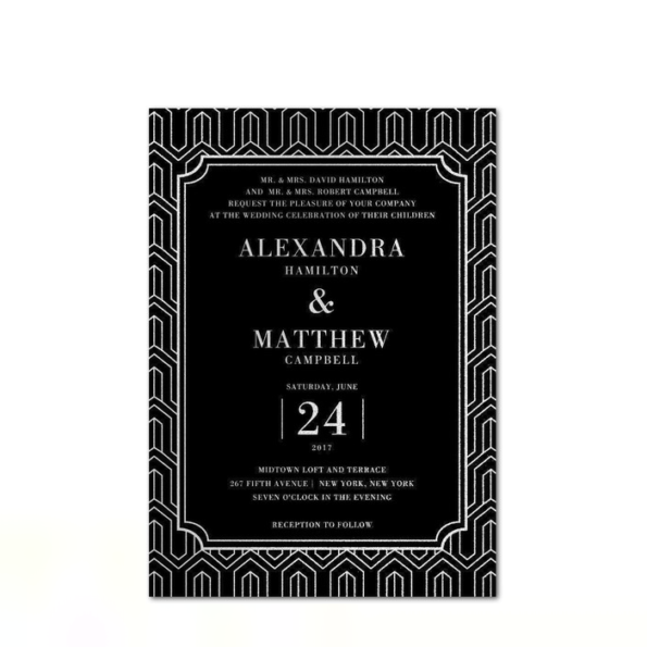 Silver and Black Shummer Art Deco Invitations