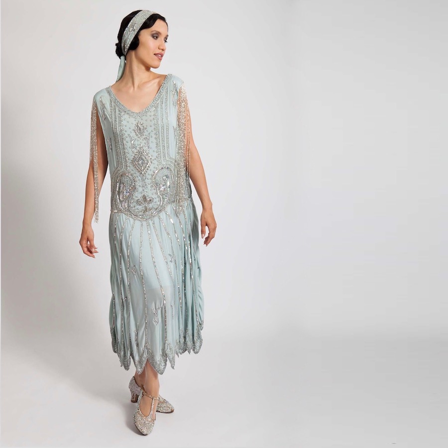 Silver Blue Green 1920s Flapper Dress