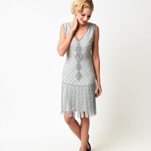 Silver Drop Waist Flapper Dress