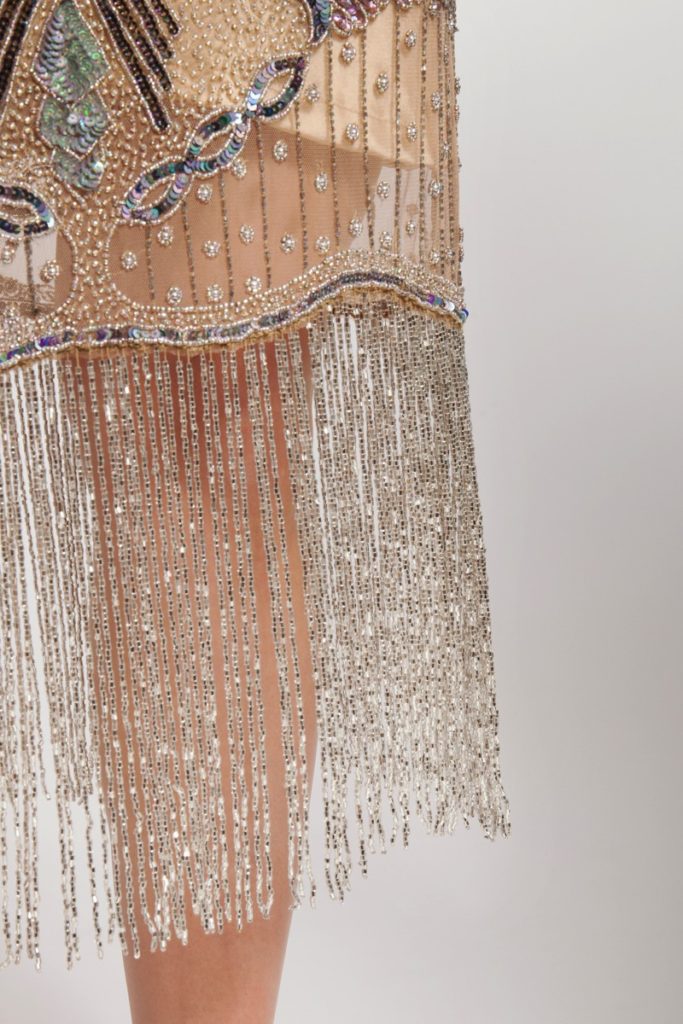 Champagne + Silver Fringed Flapper Dress | Marie Madeleine | Deco Shop