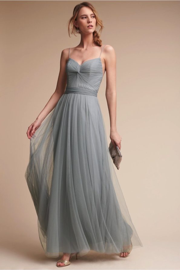 Sky Blue Grey Vintage Bridesmaid Gown