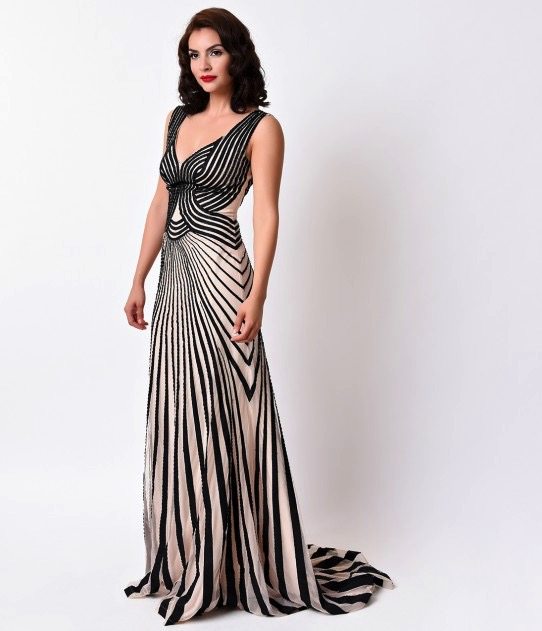 Striped Art Deco Evening Gown