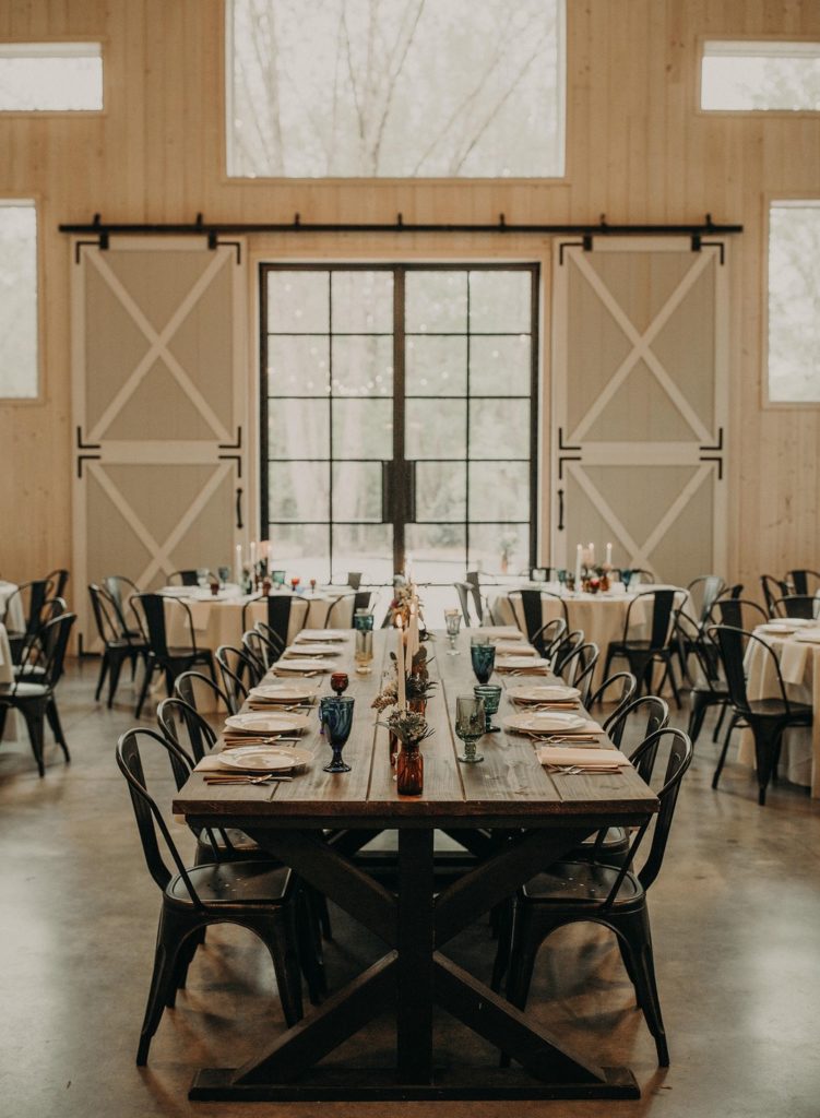 Table settings at Vintage Barn Wedding