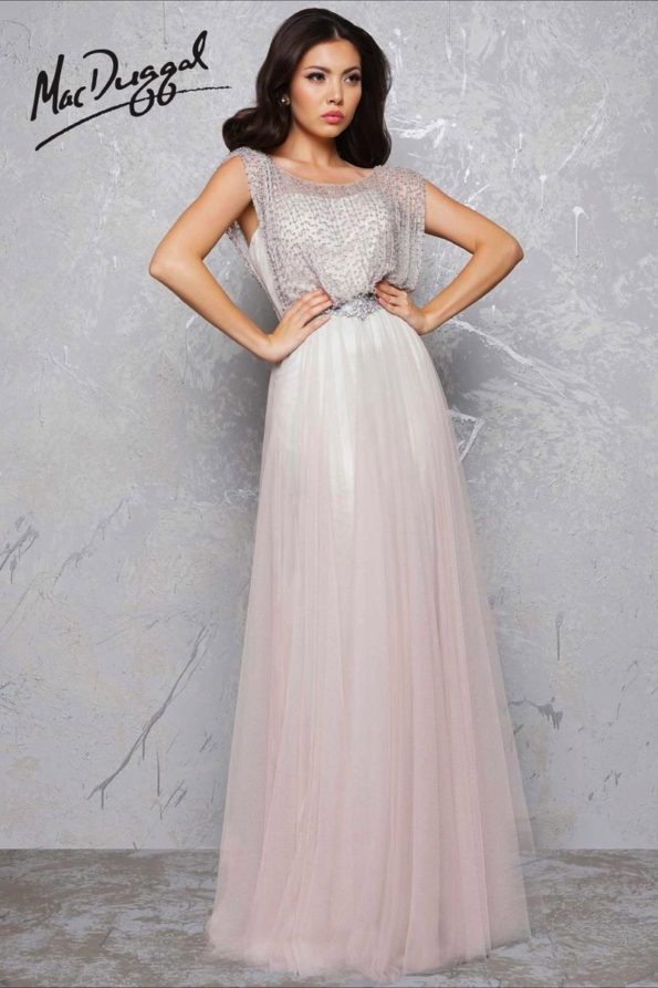 Taupe Blouson Evening Gown