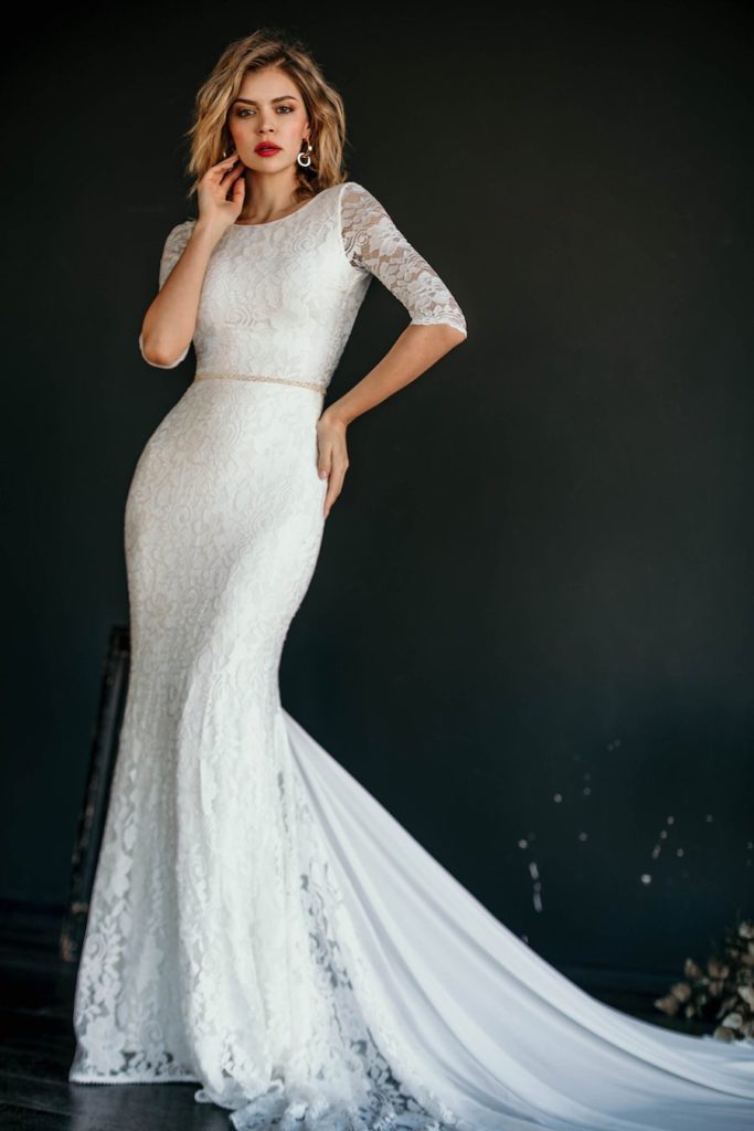 Three Quarter Sleeve Wedding Gown | Wai | Milamira