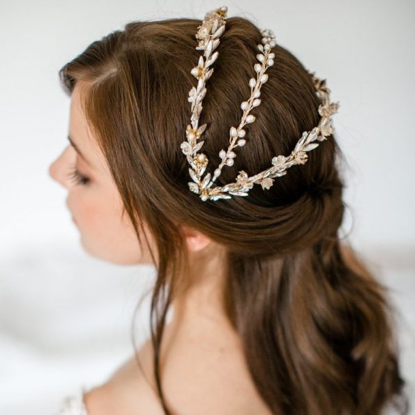 Three Row Gold Woodland Bridal Crown