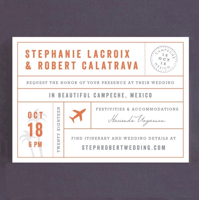 Vintage Ticket Style Wedding Invitation