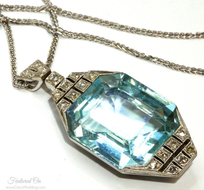 Vintage 1920s Aquamarine Pendant Deco Weddings