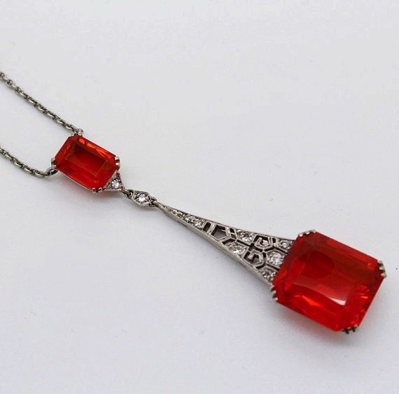 Vintage Art Deco Fire Opal Necklace