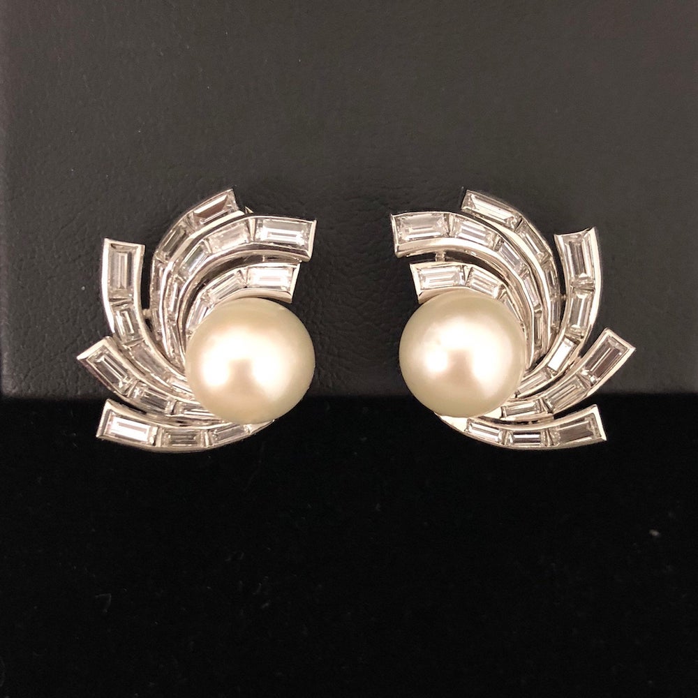 Vintage Art Deco Platinum Pearl Earrings