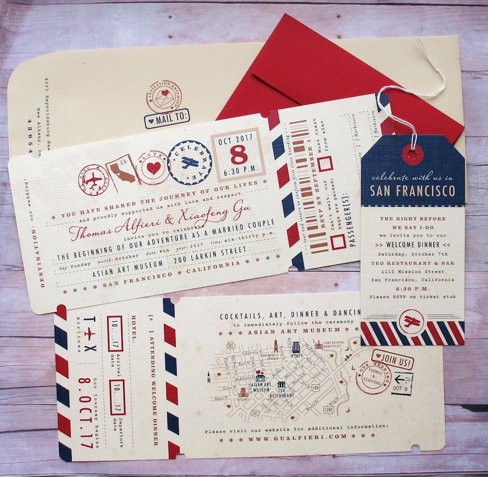 Vintage Boarding Pass Wedding Invitation