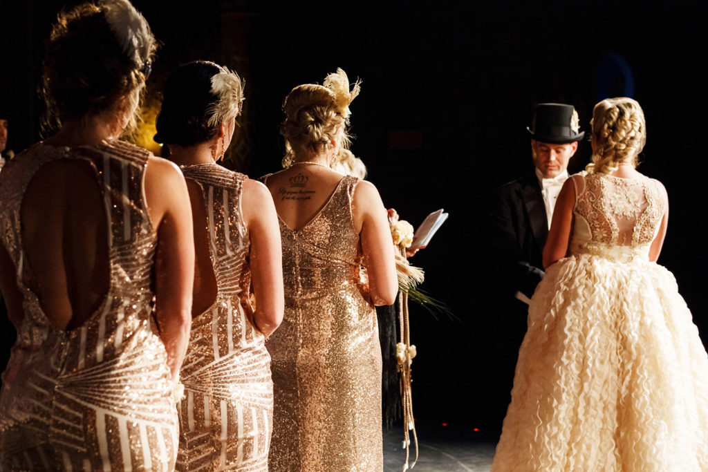 Vintage Bridesmaids | Vintage Movie Theater Wedding Ceremony