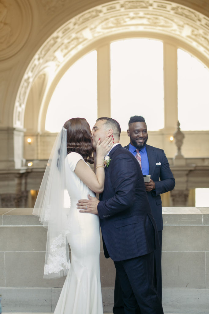 Vintage City Hall Wedding Kiss | San Francisco