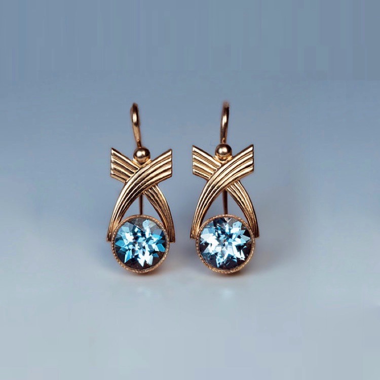 Vintage Gold Art Deco Aquamarine Earrings