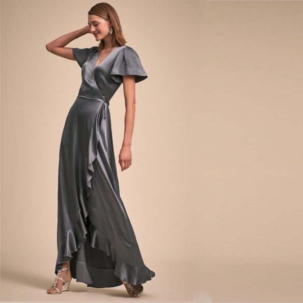 Vintage Inspired Gray Satin Wrap Dress