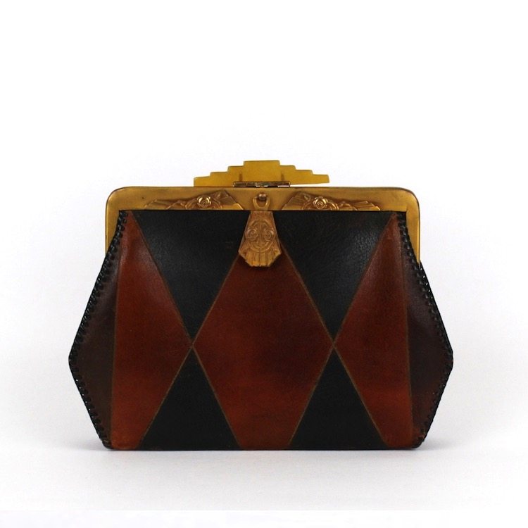 Black & Brown Details about   Art Deco Style Handbag Fringed Accent Vintage Hardware Creme 