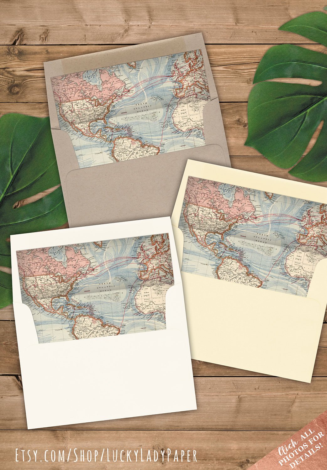 Vintage Map Envelope Liners