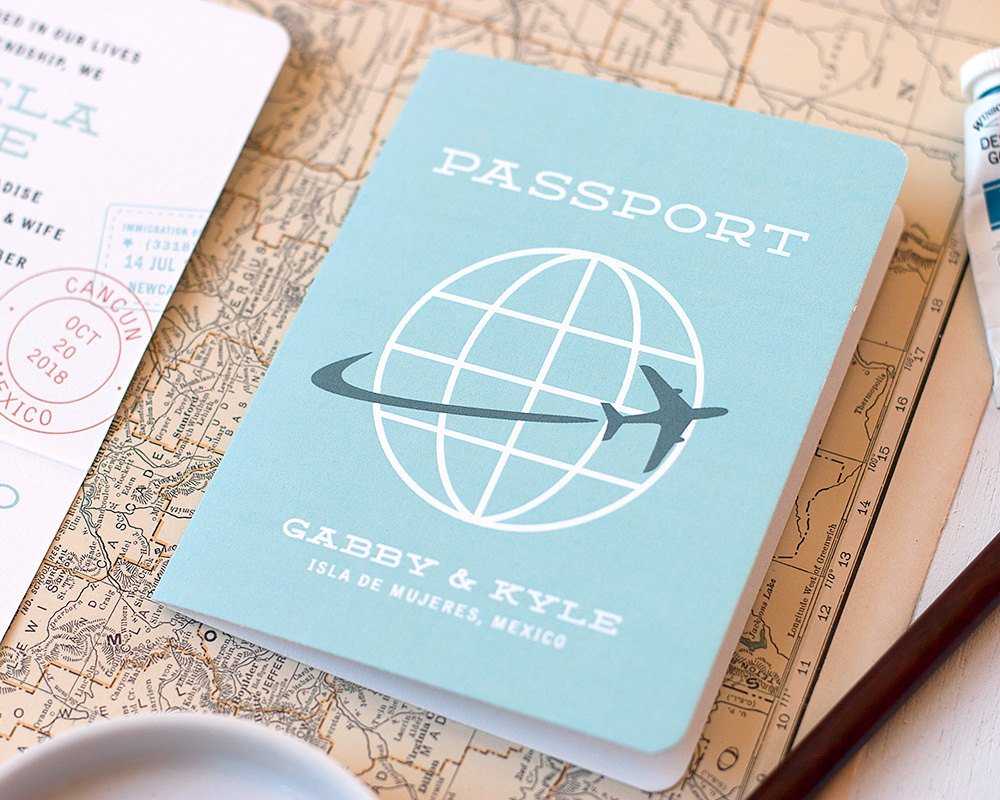 Vintage Passport Style Wedding Invitation